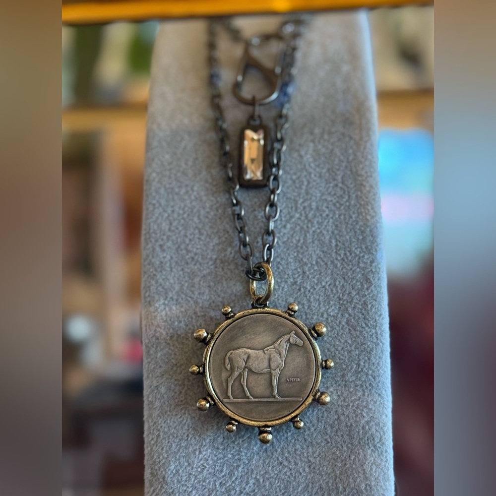 Vintage-Inspired Gold and Silver Horse Pendant Necklace